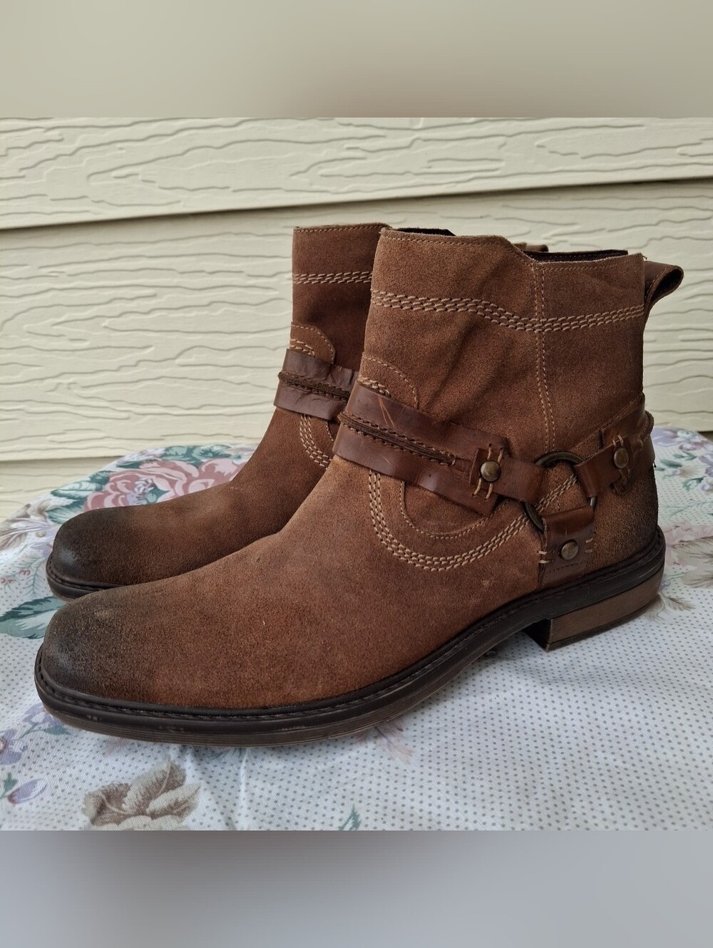 ROAN Mens Bed Stu Native II Distressed Leather Harness Side Zip Boots - Size 9.5